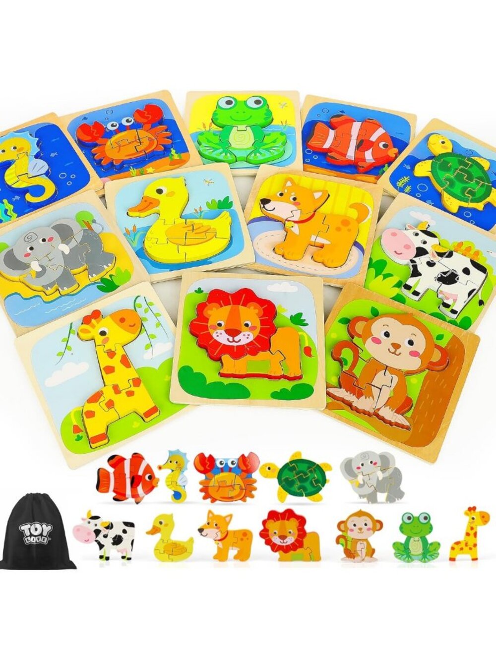 Wooden Animal Puzzles for Toddlers 2-4, Montessori Educational Learning Toys